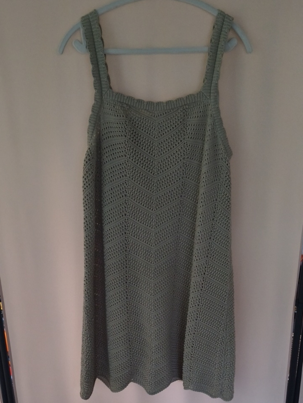 a new day Fully Lined Sage Green Crochet Knit Tank Dress Like New Size XL